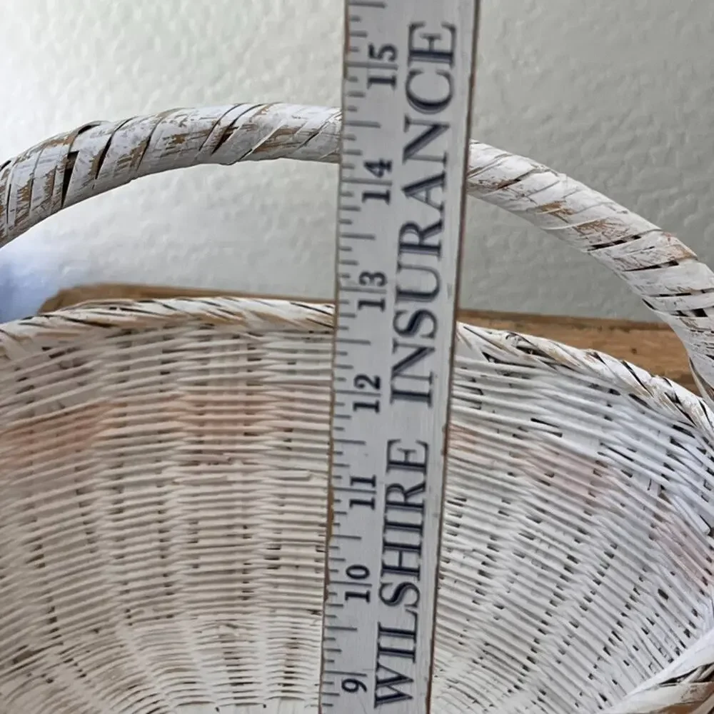 White Painted Wicker Basket 15.5